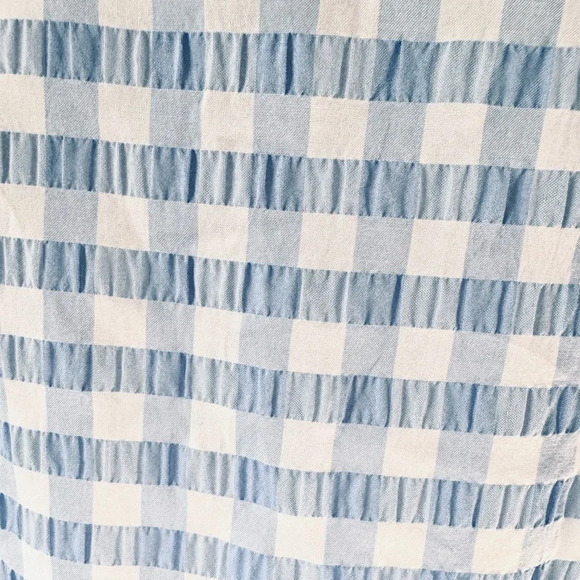 Ann Taylor Gingham Bubble Sleeve Top in blue and white check seersucker blouse - Picture 9 of 11